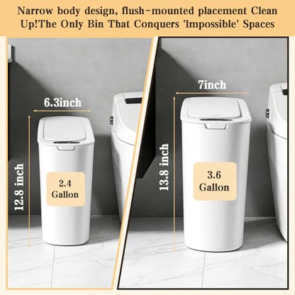 VZZNN 2 Pack Bathroom Trash Can with Lid 5Gal + 2.6Gal Bathroom Trash can - Touchless Smart Motion Sensor Trash can for Office, rv, Bedroom, Living Room, （White ）