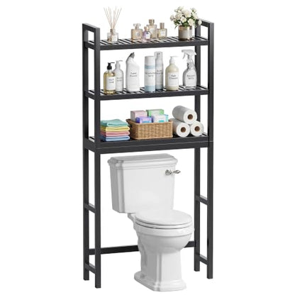 SMIBUY Bathroom Storage Shelf, Bamboo Over-The-Toilet Organizer Rack, Freestanding Toilet Space Saver with 3-Tier Adjustable Shelves (Black) - color: Black