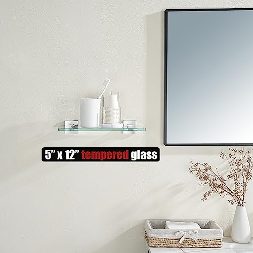 JQK Bathroom Glass Shelf Chrome, Tempered Glass Shower Storage 12 by 5 inches, 304 Stainless Steel Polished Chrome Wall Mount, TGS201L12-CH - color: Polished Chrome, size: 12 Inch