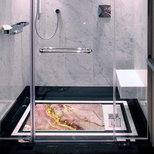 Bath Tub Shower Mat, Washable Bathtub Floor Mats, Suction Cups and Drain Holes to Keep Tubs Clean, Soft on Feet, Bathroom Essentials, 26.8x15.1 Inch, Pink Marble Texture - color: Multi 8