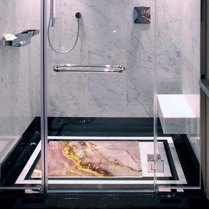 Bath Tub Shower Mat, Washable Bathtub Floor Mats, Suction Cups and Drain Holes to Keep Tubs Clean, Soft on Feet, Bathroom Essentials, 26.8x15.1 Inch, Pink Marble Texture - color: Multi 8