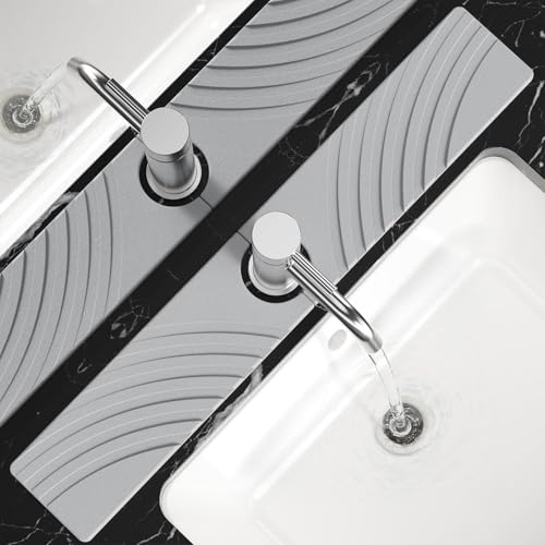 SpaceHacks Stone Faucet Mat for Kitchen Sink - Fast Drying Diatomite Stone Drying Mat, Textured Drainage Sink Protector, Water Splash Guard with Base Pads for Bathroom Counter (23.7x4 in, Light Gray) - color: Light Grey, size: 23.7" × 4"