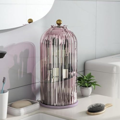 Toothbrush and Toothpaste Holders with Cover, All Pink | Waterproof and Dustproof, 360° Rotating Base, Smooth Sliding Door, 3 Slots, for Bathroom Countertop - color: All Pink
