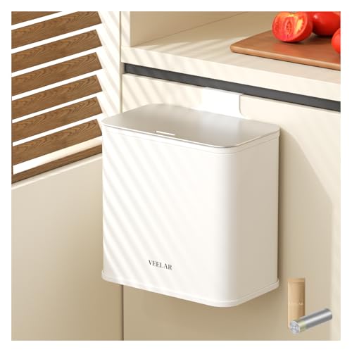 Hanging Stainless Steel Trash Can, 1.6 Gallon /6L Small Compost Bin for Kitchen Cabinet, Bathroom (White) - color: White, size: 1.6 Gallon (6L)
