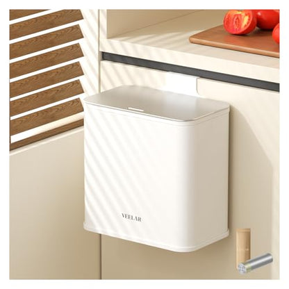 Hanging Stainless Steel Trash Can, 1.6 Gallon /6L Small Compost Bin for Kitchen Cabinet, Bathroom (White) - color: White, size: 1.6 Gallon (6L)