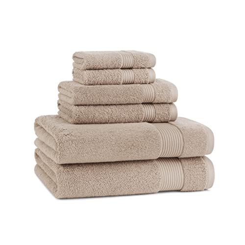 Arkwright Solid 6 Piece Bath Towel Set, 100% Cotton 600 GSM Soft Absorbent Bathroom Towels for Hotel, Spa or Vacation Rental, Latte Beige (2 Bath Towels, 2 Hand Towels, 2 Washcloths) - color: Latte Beige