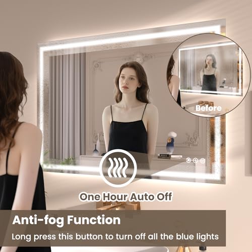 Snowdool 40 x 36 in LED Bathroom Mirror, Front and Backlit, Anti-Fog | Front and Backlit, 3 Color Temperatures, Anti-Fog, Tempered Glass - size: 36"L x 40"W