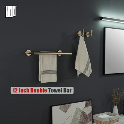 JQK Double Towel Bar Champagne Bronze, 15 Inch 304 Stainless Steel Thicken 0.8mm Towel Rack Holder for Bathroom Washcloths and Hand Towels Wall Mount, Useable Length 12 Inch, TB100L12-CB - color: Champagne Bronze, size: 15 Inch