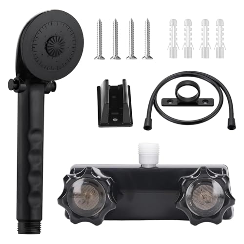 RV Shower Faucet with Shower Head and Hose - Non-Metallic RV Shower Kit, On/Off Valve & Diverter, Handheld Shower Replacement for RV, 5th Wheels, Motorhomes, Travel Trailers, Campers (Black) - color: Black