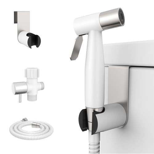 Arofa Handheld Toilet Bidet Sprayer for Toilet-Adjustable Water Pressure Control with Bidet Hose for Feminine Wash, Stainless Steel Jet Spray Cloth Diaper for Baby Wash - White/Brushed Nickel - color: White/Brushed Nickel, size: 1 Pack