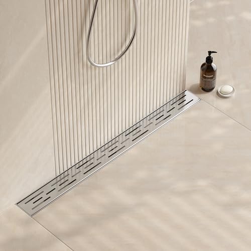 Neodrain 28-Inch Brushed Linear Shower Drain with Brick Pattern Grate | 304 Stainless Steel,Durable Bathroom Floor Drain,Rectangle Linear Drain with Hair Strainer & Adjustable Feet,CUPC certified - color: Stainless, size: 28 In