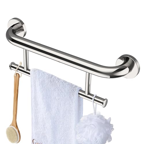 Polished Chrome Grab bar 17 inch - 1.25” Diameter, Zepolu 2-in-1 Bath Towel Bars for Bathroom, Stainless Steel Safety Assist Balanced Support Handle, Wall Mounted Towel Grab Bars for Senior Handicap - color: towel holder - chrome, size: 17 inch