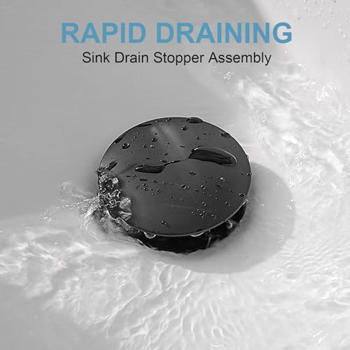 Homevacious 1 5/8" Bathroom Faucet Vessel Vanity Sink Pop Up Drain | Assembly Stopper Fits Bathroom Standard Sink Hole 1-1/2" to 1-3/4" Matte Black Plug Without Overflow Push & Seal - color: Matte Black, style: Without Overflow
