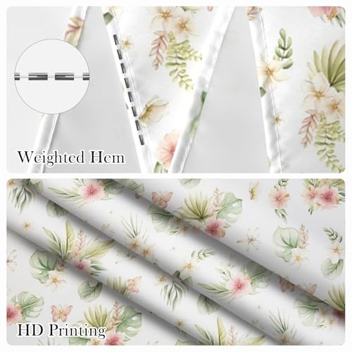 Tropical Floral Shower Curtain 71x74 Inch, Watercolor Botanical Leaf and Hibiscus Flower Pattern Bathroom Curtain and Hooks Set, Boho Farmhouse Style Waterproof Fabric Bath Curtain - color: Floral-m
