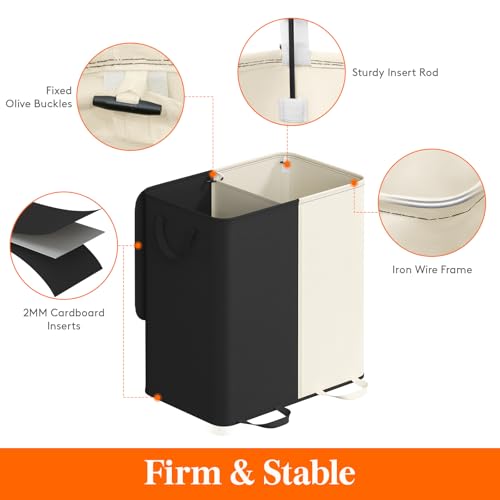 Lifewit Double Laundry Hamper with Lid and Removable Laundry Bags, Large Collapsible 2 Dividers Dirty Clothes Basket with Handles for Bedroom Laundry Room Closet Bathroom College, 136L White&Black - color: White&black, size: 136L