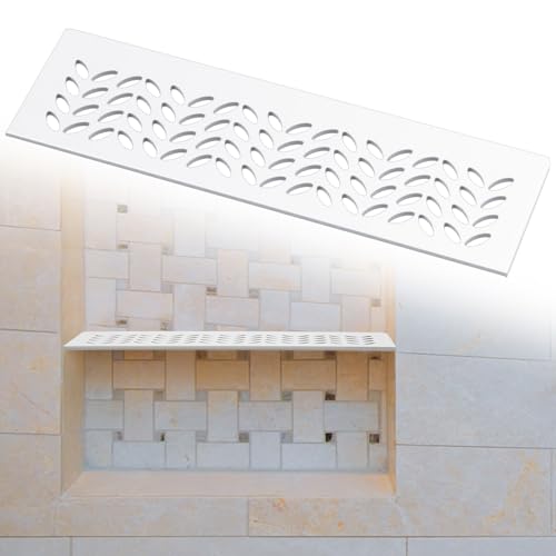 Teenyyou 1 Pcs Aluminum Shower Niche Rectangular Shelf White 5/32"/ 4 mm Thick, Petal Design, Matte White Finish for 12" Prefabricated Niches, Fits 5/32" Grout Line - color: White