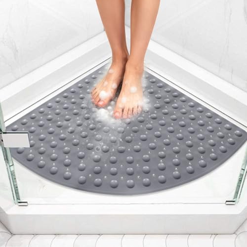Shower Mat Non Slip: 27.5 X 27.5 Inch Large Corner Shower Mats for Inside Shower - Soft TPE Shower Floor Mat Anti Slip - color: Gray, size: 27.5" x 27.5" (Triangular)