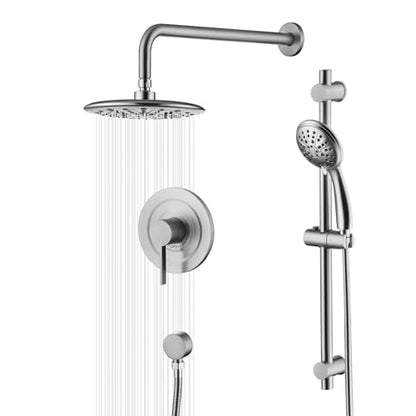 SUMERAIN Brushed Nickel Rain Shower System with Slide Bar | Multi-Settings Rainfall Showerhead, Handheld Spray, Includes 2-in-1 Easy Control Shower Valve, Single Handle - color: Brushed Nickel