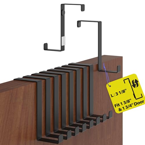 Menz Over the Door Hooks 10 Pack, 2-Sided Fits 1 3/8" & 1 3/4" Door, Bathroom Towel Hook with Anti-Scratch Pads, and Non-Slip Dots, L 3" Wreath Hanger Thin Overdoor Organizer Dorm Travel Essentials - color: Black