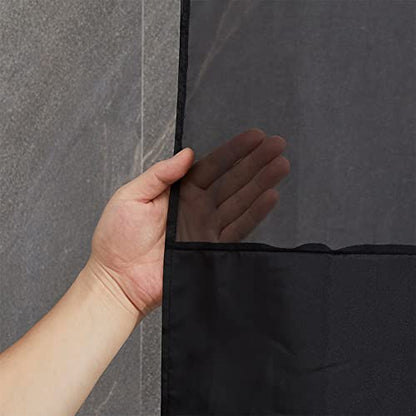 Furlinic Black No Hook Small Stall Shower Curtain 48x78 Inch,Washable Fabric Shower Curtain Liner with See Through Window,Half Narrow Hotel Style Waterproof Shower Curtains for Bathrrom - color: Black, size: 48"W x 78"L (Pack of 1)