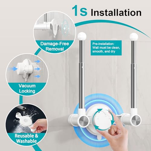 Towel Holder with Suction Cup & Double Aluminum Rod,Adjustable Length Angle Towel Rack,Sturdy and Reusable Wall Mounted Towel Bar for Bathroom,Kitchen,Porch -Double Rods（1 Pack） - size: Double- Rods