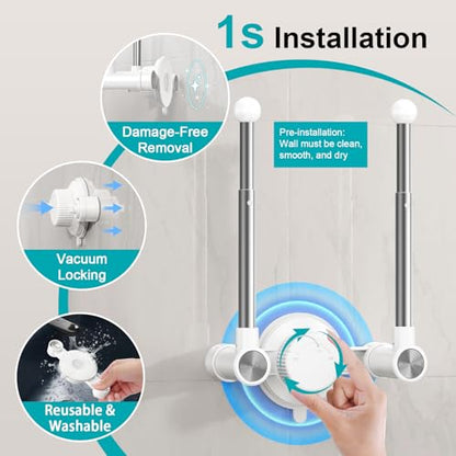 Towel Holder with Suction Cup & Double Aluminum Rod,Adjustable Length Angle Towel Rack,Sturdy and Reusable Wall Mounted Towel Bar for Bathroom,Kitchen,Porch -Double Rods（1 Pack） - size: Double- Rods