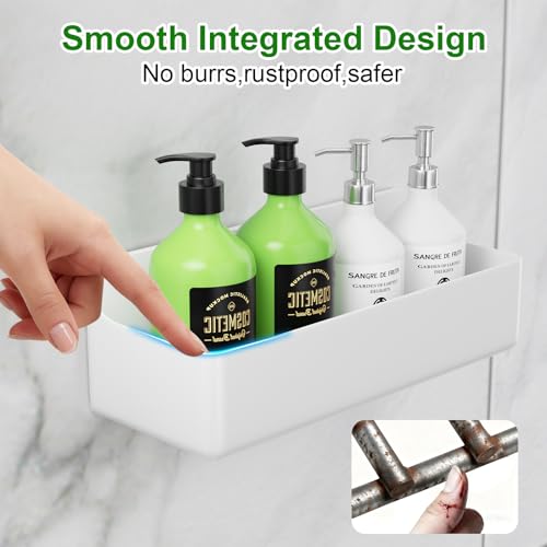 Adhesive Shower Caddy Shower Shelves Bathroom Organizer and Storage | 6 Pack，Rustproof，No Drilling，with Soap Holder，Clear，Acrylic， Large Capacity，Removable and Reusable，Plastics，Wall-Mounted - color: white
