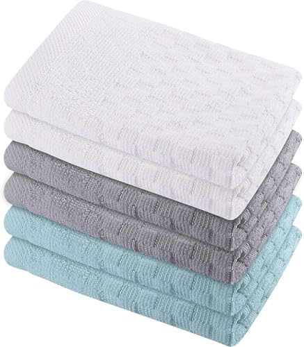 GREEN LIFESTYLE 12x12 inches Checker Washcloths 6 Pack, Soft, Durable, Highly Absorbent and Luxurious (Teal) - color: Teal
