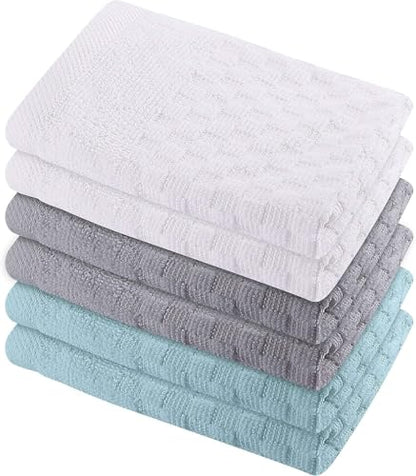 GREEN LIFESTYLE 12x12 inches Checker Washcloths 6 Pack, Soft, Durable, Highly Absorbent and Luxurious (Teal) - color: Teal