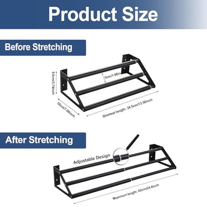 3-Layers Bathroom Towel Bar Wall Mounted, Adhesive Bath Towel Holder Rack | Stainless Steel, Adhesive or Screw-in, 13.5"-24.5" Adjustable Design, Black Hand Towel Rod with Hooks for Home Kitchen Toilet