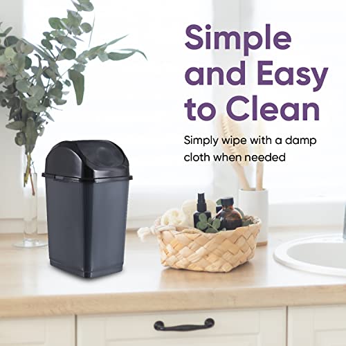 Superio Mini Plastic Trash Can with Swing Top Lid 1.25 Gallon Compact Small Waste Bin Portable Garbage Can for Countertop, Desktop, Make up Vanity, Bathroom, Car, Under Sink, Dorm,(Grey) - size: 1.25 Gallon, style: 1 Pack