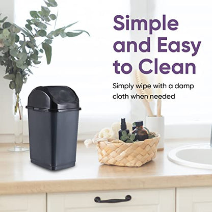 Superio Mini Plastic Trash Can with Swing Top Lid 1.25 Gallon Compact Small Waste Bin Portable Garbage Can for Countertop, Desktop, Make up Vanity, Bathroom, Car, Under Sink, Dorm,(Grey) - size: 1.25 Gallon, style: 1 Pack
