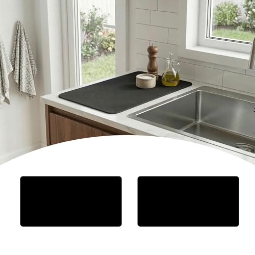 2PCS Customizable Small Dish Drying Mat: 18"Lx9"W Trimmable Quick Dry Pad | Non-Slip Absorbent Heavy Duty Microfiber Drip Catcher & Counter Protector for Kitchen Sink & Bathroom Counter Tray