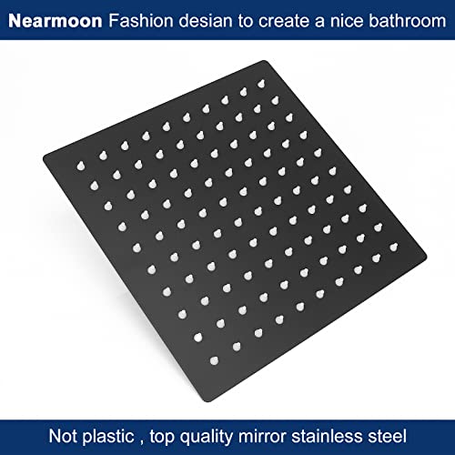 NearMoon Rain Shower Head With Shower Arm, Ceiling Mount Square Shower, Stainless Steel Ceiling Rainfall Showerhead- Waterfall Full Body Coverage (8 Inch, Matte Black) - color: Matte Black, size: 8 Inch
