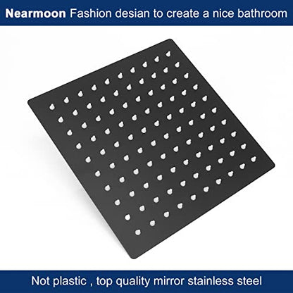 NearMoon Rain Shower Head With Shower Arm, Ceiling Mount Square Shower, Stainless Steel Ceiling Rainfall Showerhead- Waterfall Full Body Coverage (8 Inch, Matte Black) - color: Matte Black, size: 8 Inch