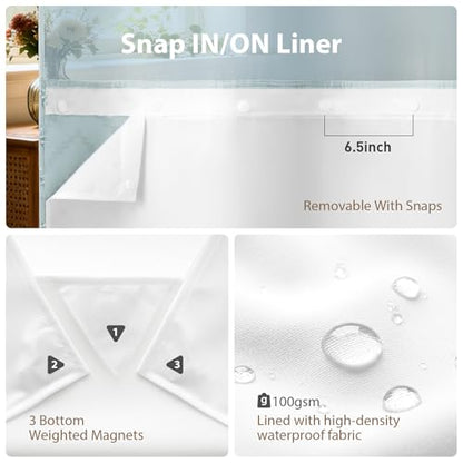 Fog Blue Hook Free Chevron Shower Curtain & Fabric Liner,72x75 | Less Time to install, 3 in 1 Fabric Shower Curtain and Liner Set with Magnets, Mesh Top Window, Shower Curtains for Bathroom - color: Fog Blue, size: 72"W x 75"L (Pack of 1)