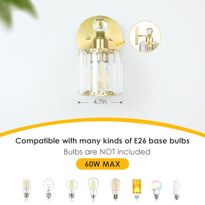 1-Light Gold Bathroom Vanity Light Fixture | Modern, Clear Crystal Glass Shade, Wall Mount, For Bedroom Living Room - color: Gold, size: Linear-1-Light