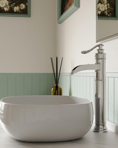 BWE Vessel Sink Faucet Chrome Polished Waterfall Spout Tall Body 1 Hole | Tall Bathroom Faucets with Pop Up Drain Assembly Without Overflow Supply Lines Lavatory Vanity Faucets Commercial - color: Chrome