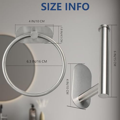Self Adhesive Towel Ring and Toilet Paper Holder, No Drilling Stainless Steel Bathroom Hardware Set, Sturdy Bathroom Accessories for Home or Kitchen, Wall Mounted (Brushed Nickel) - color: Brushed Nickel