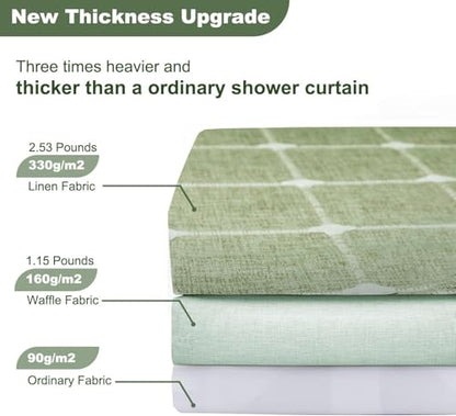 Sage Green Striped Shower Curtain - Farmhouse Boho Linen Fabric Shower Curtains for Bathroom, Bohemian Cute Thick Bathroom Curtain Set with Tassel - Bohemian Cloth Shower Curtain Long 71x79 Inch - color: Sage Green, size: 71"W x 79"L (Pack of 1)