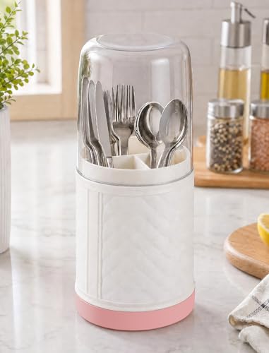 NiHome Covered Toothbrush Holder, 3-Slot PET Organizer with Drain Tray | 9.5 In, 3-Slot Electric Toothbrushes Holder with Clear Cover, Removable Drain Tray, Bathroom Counter Storage Organizer, White