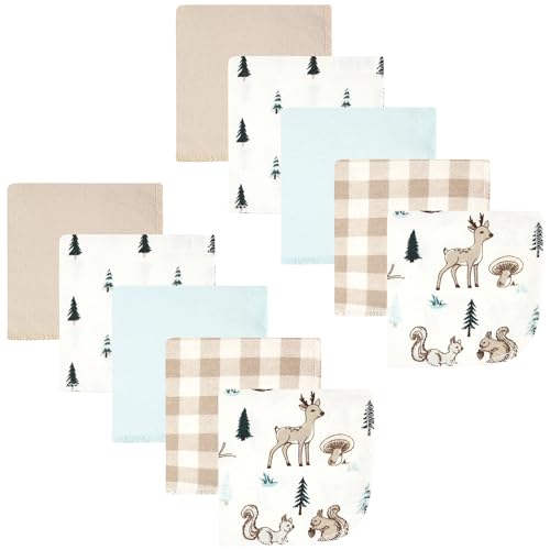Hudson Baby Unisex Baby Flannel Cotton Poly Washcloths, Boy Woodland Pals 10Pk, One Size - color: Boy Woodland Pals 10pk