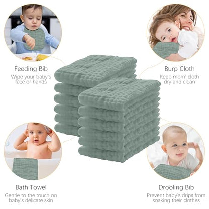 Lovely Care 12 Pack Muslin Burp Cloths 100% Cotton Muslin Cloths Large 20''x10'' Extra Soft and Absorbent Baby Burping Cloth - Green - color: Green, size: 10x20 Inch (Pack of 12)
