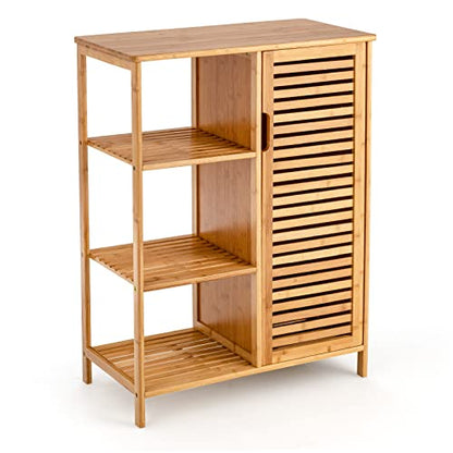 Tangkula Bamboo Bathroom Floor Cabinet, Storage Cabinet with Shutter Door and 3 Tier Shelves, Freestanding Bathroom Cabinet for Living Room Kitchen Hallway, Natural - style: Single Door