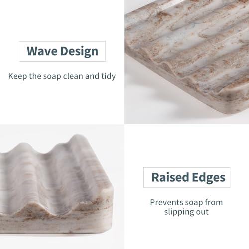 2 Pcs Soap Dish for Bathroom, Marble Bar Soap Holder for Kitchen Countertop, Soap Tray with Wavy Design, Soap Saver for Bath Tub, Sponges, Italian Natural Stone(Palissandro Classico) - color: Palissandro Classico
