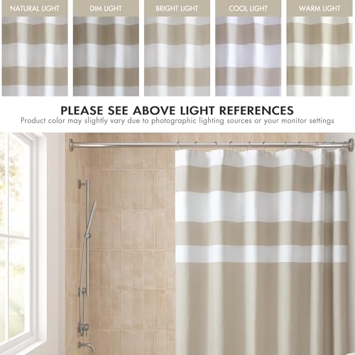 Madison Park Spa Waffle Weave Extra Long Shower Curtain, 72 x 84, Taupe | Striped, Pieced Fabric Design, 3M Scotchgard Moisture Management, Hotel Quality, Modern, for Bathroom, OEKO-TEX Certified - color: Stripe Taupe, size: 72"W x 84"L (Pack of 1)