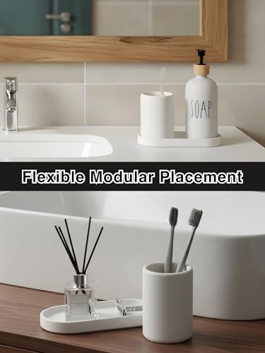 Diatomite Toothbrush Holder with Tray Set – Quick Dry Water Absorbent Stone Bathroom Counter Organizer – Minimalist Diatomaceous Earth Toothbrush Cup&Vanity Tray for Sink, Toothpaste & Accessories - size: Large Set