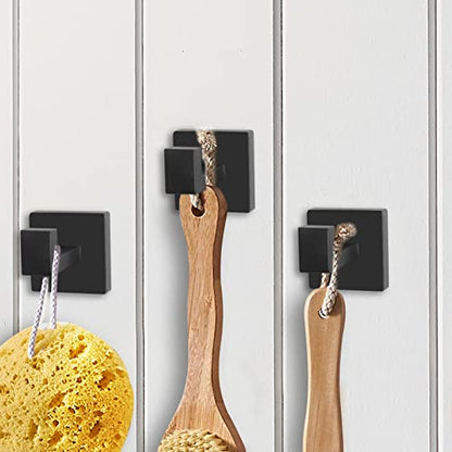 IBosins 4-Pack Towel Hooks Hand Towel Holder Bathroom Robe Hanger Coat Hook | Matte Black Square Bath Towel Hook Wall Mount Heavy Duty Stainless Steel Hat Hook for Living Room Bedroom Kitchen Closet - color: Black