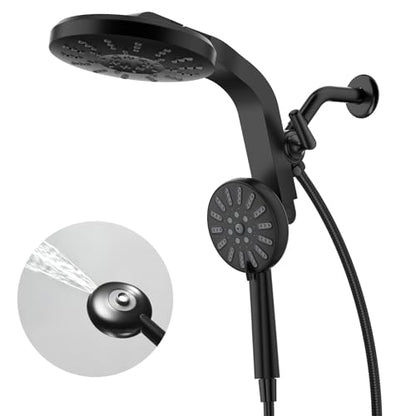 High Pressure Rain Shower Head Combo with Magnetic Handheld Black | Dual Shower System with Rainfall Showerhead and 8-Spray Handheld, Magnetic Dock, Adjustable Angle, Power Jet for Cleaning - color: Black