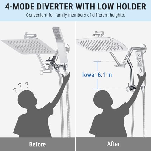 G-Promise 10 Inch All Metal Rain Shower Head with Handheld Spray (Chrome) | Suits Every Height, Pause Mode Diverter, Massage Mode Handheld, Full Body Coverage, Easy to Install, Modern Bath Upgrade - color: Chrome, size: 10 Inch